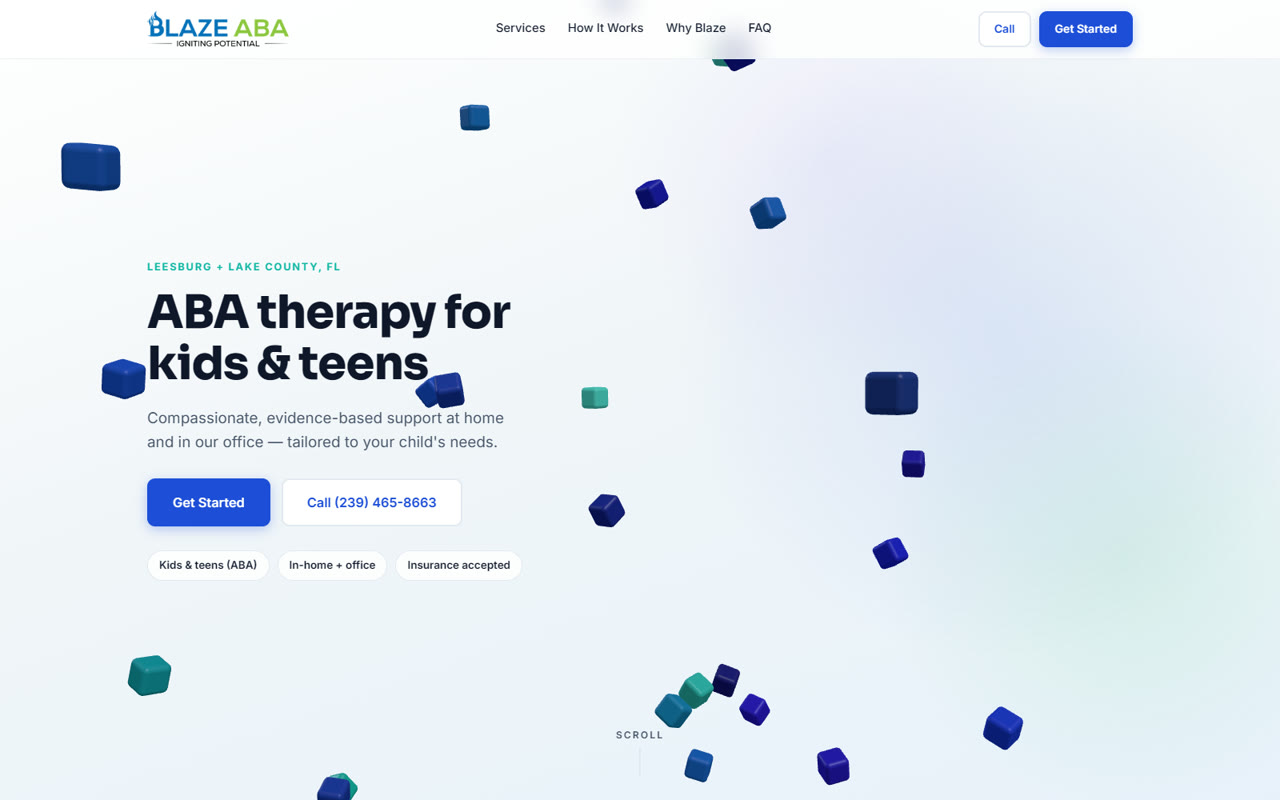 Blaze ABA therapy practice website