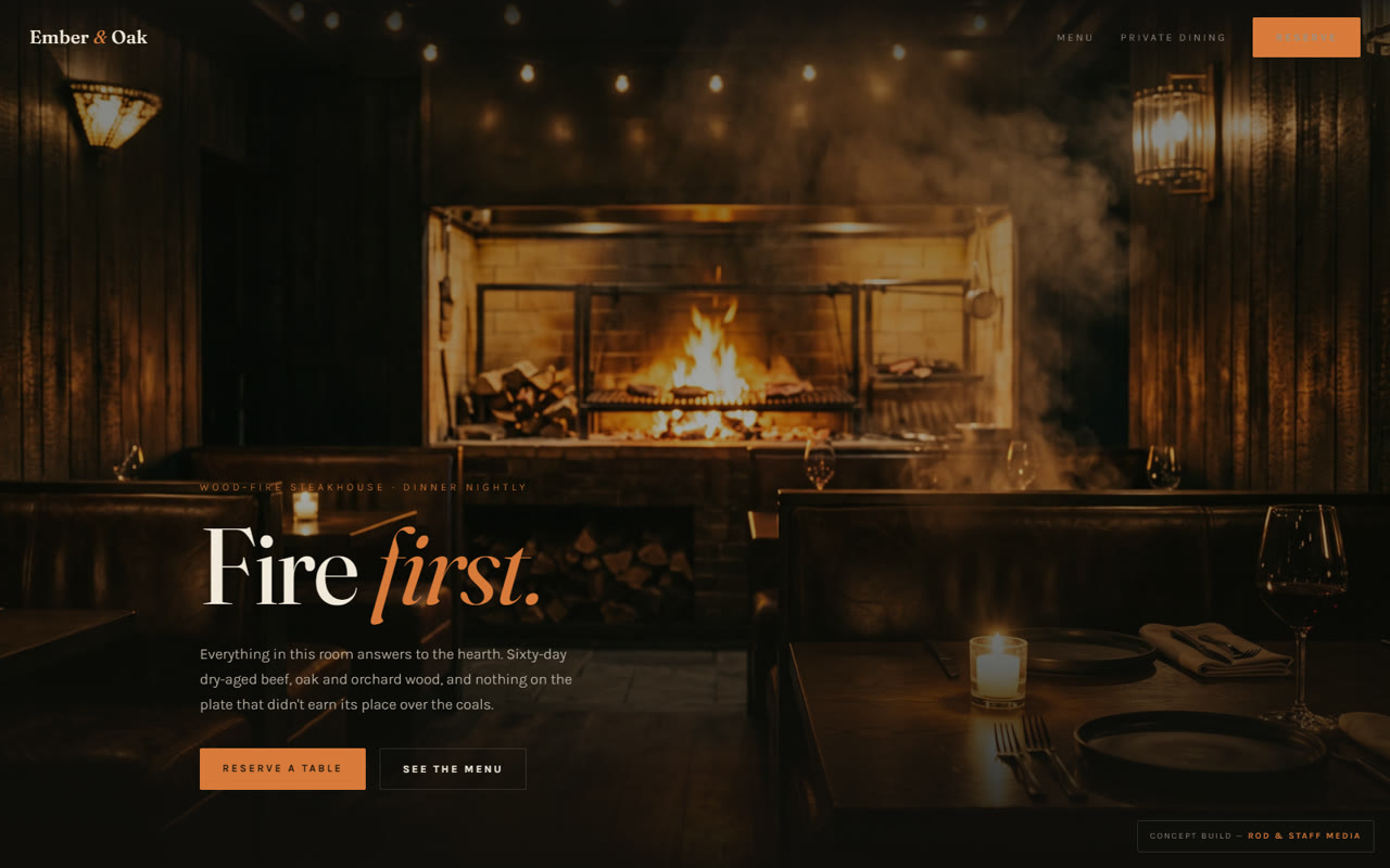 Ember & Oak steakhouse concept site