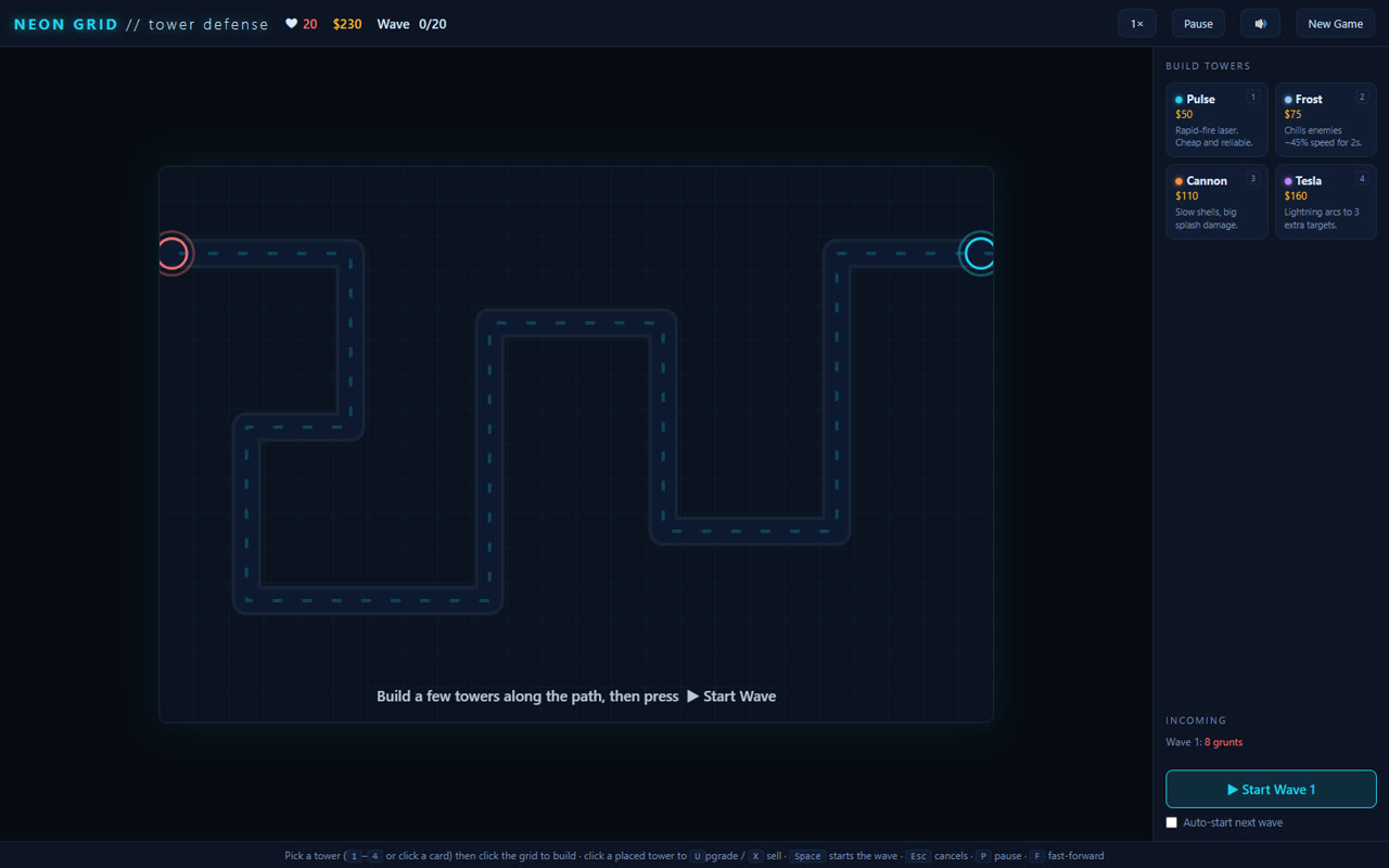 NEON GRID tower defense game